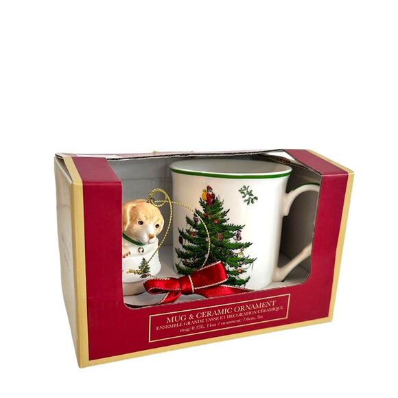 Spode Christmas Tree Mug and Puppy In Boot Ceramic Ornament Set In Box New - Picture 10 of 11